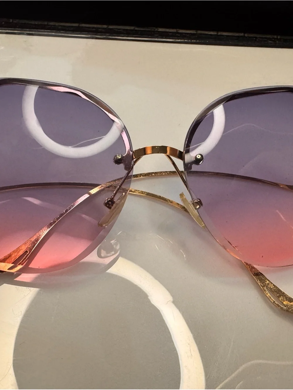 Women’s Red Rimless Butterfly Sunglasses - Glasses Bundle